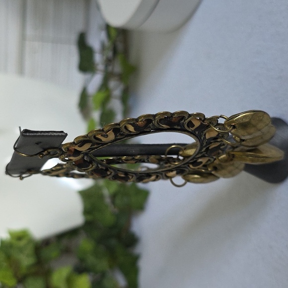 Large Statement Gold Teardrop Animal Print Earrings - Picture 6 of 7